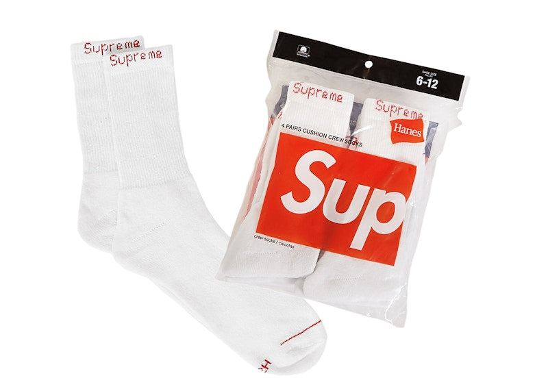 Supreme Hanes Crew Socks (4 Pack) White