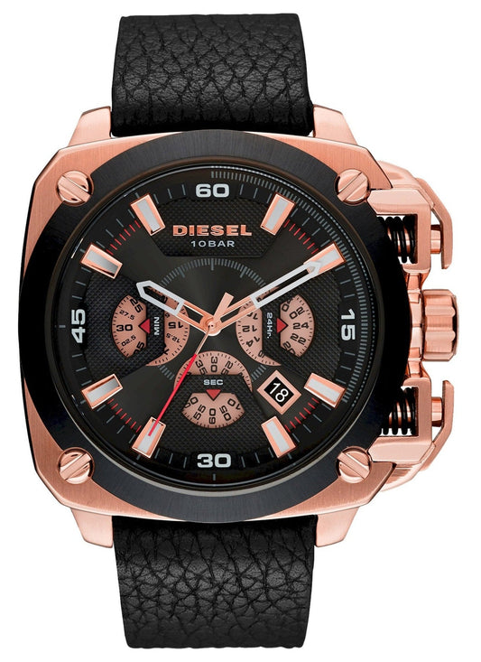 Diesel DZ7346 BAMF Chronograph Men's Watch - Black Dial & Black Leather Strap