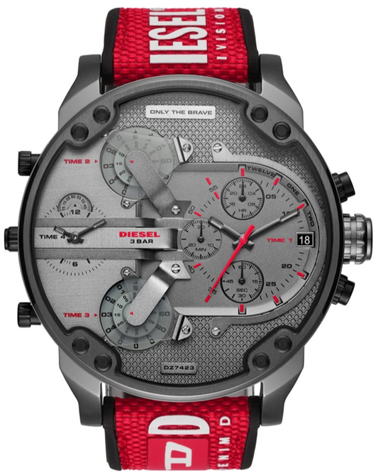 Diesel DZ7423 Mr. Daddy 2.0 Chronograph Men's Watch - Grey Dial & Red Rubber Strap