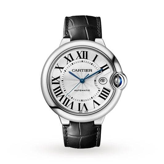 Ballon Bleu de Cartier 42 Watch - 42mm, Steel, Alligator Leather, Silver Dial