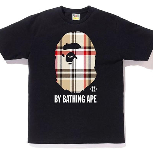 BAPE A Bathing Ape Check by Bathing Tee Black/Beige