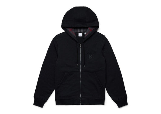 Burberry Letter Graphic Cotton Blend Zip Hoodie Black