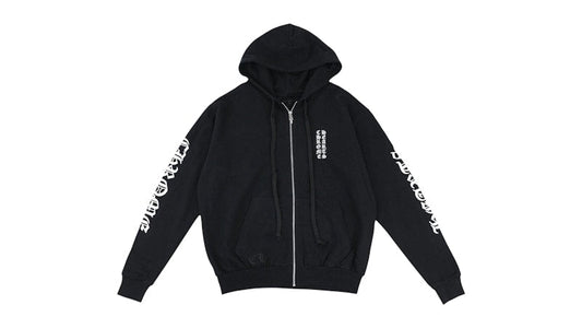Chrome Hearts Vertical Logo Zip Up Hoodie Black/White