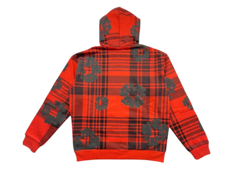 Denim Tears Plaid Cotton Wreath Zip Hoodie Red