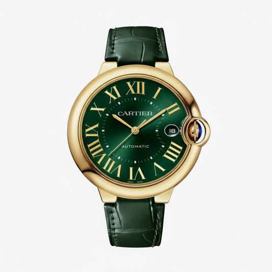 Ballon Bleu De Cartier Watch - 40mm, 18K Yellow Gold, Alligator Leather, Green Dial