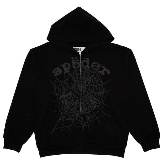 Sp5der OG Web V2 Phantom Zip Up Hoodie Black