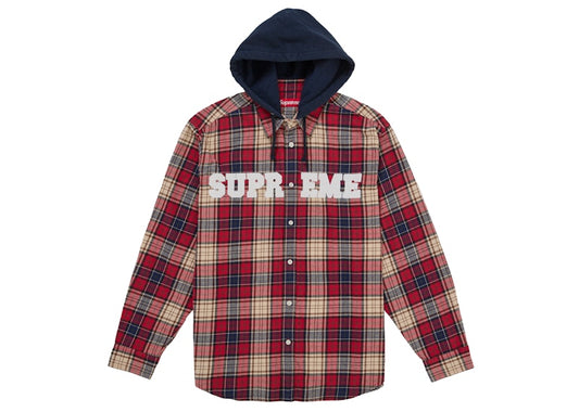 Supreme Applique Hooded Flannel Shirt Red