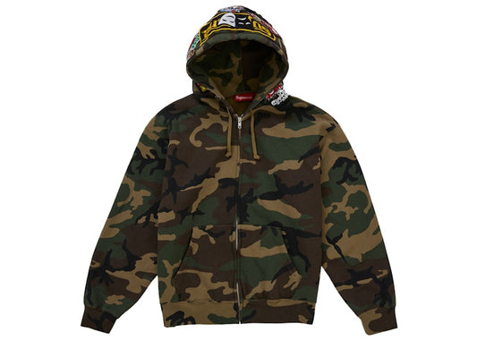 Supreme Patches Zip Up Hooded Sweatshirt Woodland Camo