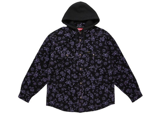 Supreme Quilted Lined Hooded Velvet Snap Shirt