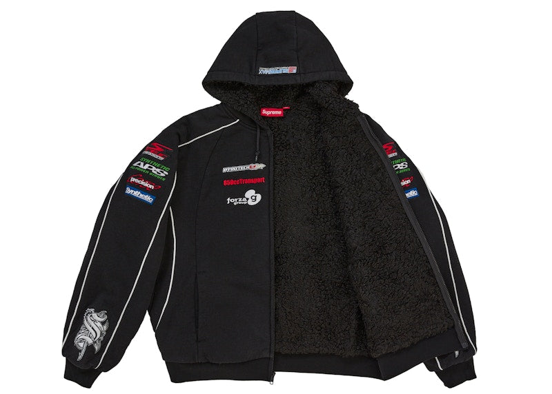 Supreme Racing Lined Zip Up Hooded Sweatshirt Black