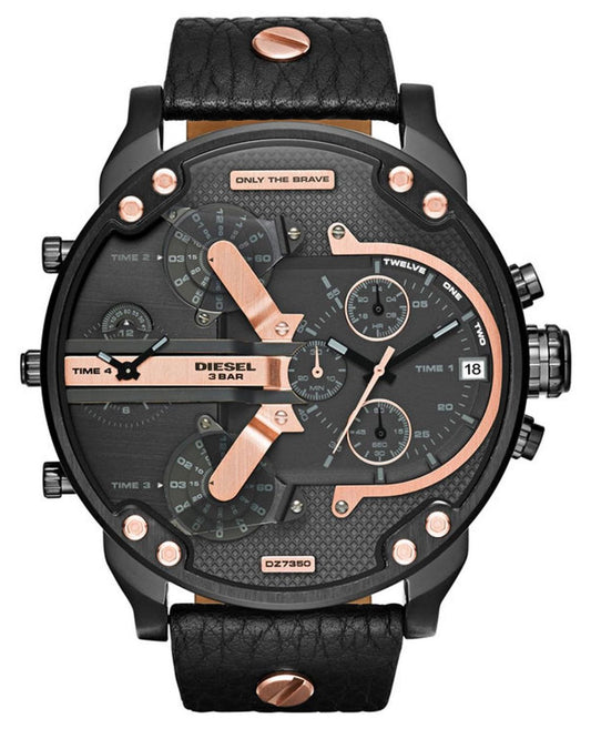 Diesel DZ7350 Mr. Daddy 2.0 Chronograph Men's Watch - Black Dial & Black Leather Strap