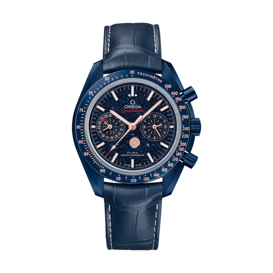 Omega Speedmaster Moonphase "Blue Side Of The Moon" Chronograph Ceramic 44.25mm Watch - Blue on Leather Strap